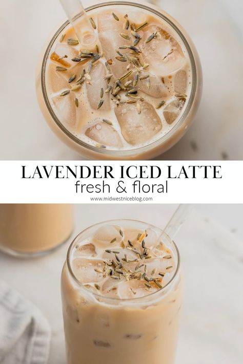 Made with floral lavender syrup, bold espresso, & regular or oat milk this iced latte recipe is subtly sweet and totally on trend. Flavored Latte Recipes, Lavender Drinks, Lavender Latte Recipe, Homemade Cold Brew Coffee, Lavender Drink, Iced Latte Recipe, Lavender Latte, Peppermint Latte, Coffee Ice Cubes