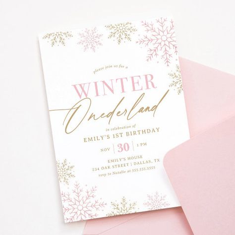 $2.93 | Winter Onederland Gold Pink Glitter 1st Birthday #1st birthday, winter onederland, glitter, pink, snowflakes, first birthday, elegant, girl birthday, christmas birthday, gold 1st Birthday Winter Onederland, 1st Birthday Winter, Winter Birthday Invitations, Winter Onederland Invitations, Elegant Birthday Invitations, Birthday Elegant, Winter Elements, Winter Wonderland Birthday, Wonderland Birthday