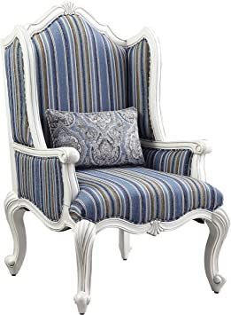 Acme Furniture Ciddrenar Accent Chair, Fabric & White Finish Transitional Chair, Pattern Accent Chair, White Accent Chair, Living Room Size, Floral Upholstery, Fabric Accent Chair, Single Sofa Chair, Acme Furniture, Table Lamps For Bedroom