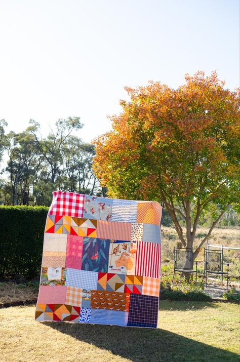 Gardening Photoshoot, Blanket Styling, Recycled Quilts, Outside Photoshoot, Block Quilts, Big Block Quilts, Quilted Blanket, Sew Simple, Shirt Quilt