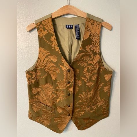 GAP,Women's,Vest,Button Up,Floral Brocade,Cinch Clip,Gold,Medium Cinch Clip, Fabulous Clothes, Gap Jackets, Gap Women, Women's Vest, Vest Dress, Recycled Cotton, Womens Vest, Clip On