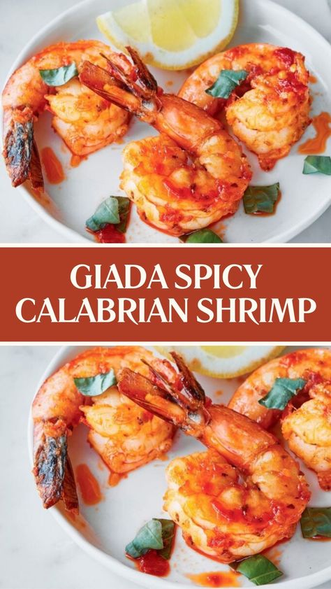 Giada Spicy Calabrian Shrimp Giada De Laurentiis Shrimp Recipes, Calabrian Chili Shrimp, Spicy Shrimp Appetizer Recipes, Giada Appetizers, Calabrian Shrimp, Shrimp Arugula, Shrimp Appetizer Recipes, Giada Recipes, Chili Shrimp