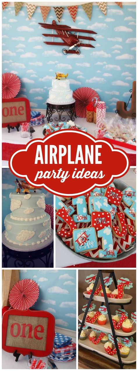 Time flies at this first birthday airplane party! See more party ideas at http://CatchMyParty.com! Airplane Themed Party, Birthday Party Theme Ideas, Baby Boy Birthday Themes, Party Theme Ideas, Airplane Birthday Party, Airplane Party, Baby Boy First Birthday, Vintage Airplane, Birthday Themes For Boys