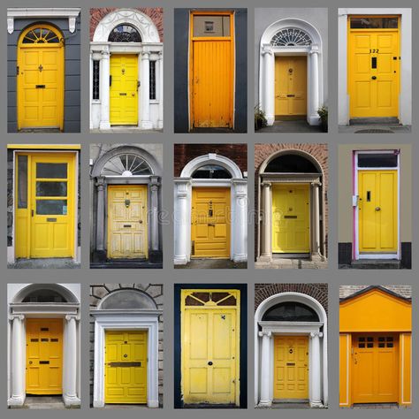 Brick House Front Door Colors, Exterior House Doors, Paint Door, Yellow Front Doors, Front Door Paint Colors, Yellow Door, Door Paint Colors, Yellow Doors, Painted Front Doors