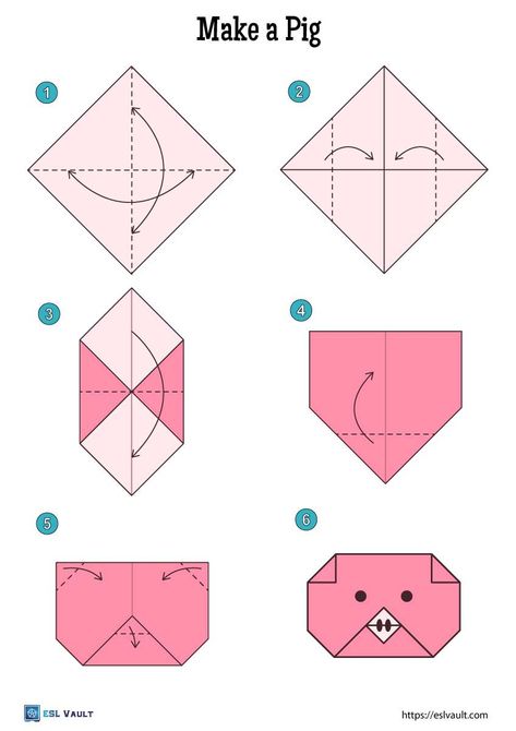 9 Easy origami animals (PDF) - ESL Vault Printable Origami Instructions, Super Easy Origami, Easy Origami Animals, Origami Pig, Origami Easy Step By Step, Easy Origami For Kids, Origami Step By Step, Cute Origami, Origami Fish