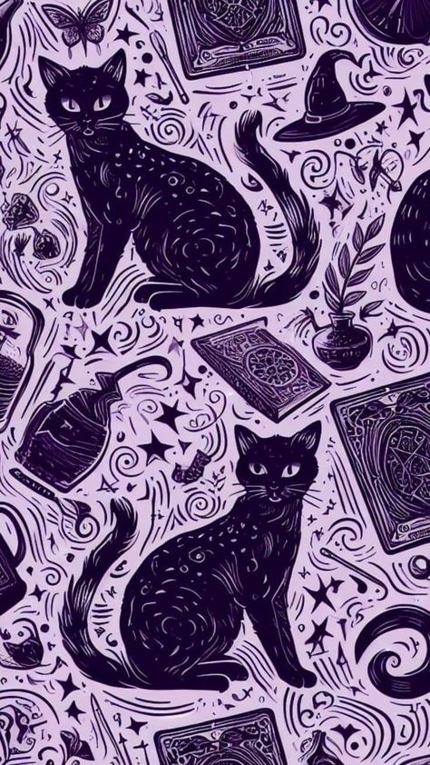 Black Cat Purple Background, Magic Cat Wallpaper, Purple Cat Background, Purple Phone Backgrounds, Purple Witchy Wallpaper, Art Wallpaper Purple, Black Cat Wallpaper Aesthetic, Tablets Wallpapers, Black Cat Wallpaper Iphone