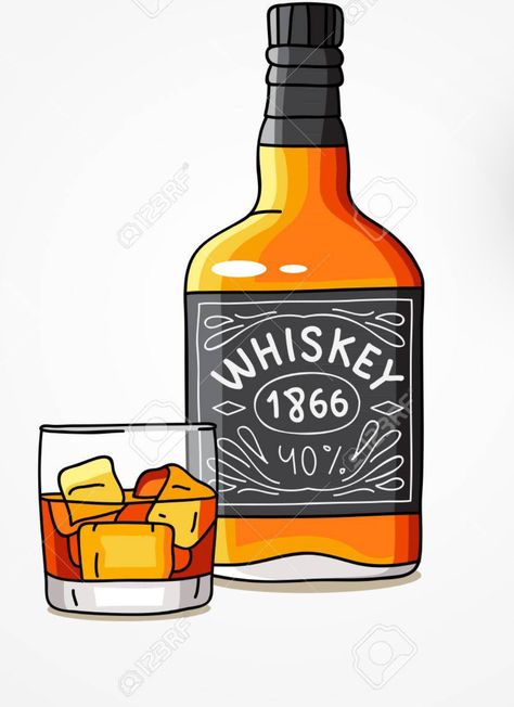 Cartoon Drinks Alcohol, Cartoon Whiskey Bottle, Alcohol Drink Drawing, Whisky Bottle Drawing, Alcohol Drawing Aesthetic, Alcohol Drawing Bottle, Liquor Bottle Drawing, Bourbon Drawing, Alcohol Bottle Painting