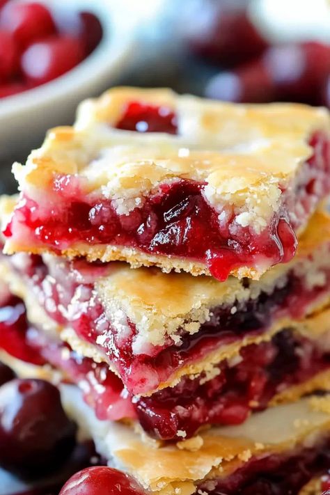 Make your holiday sweeter with these buttery Christmas Cherry Bars! Easy to bake, festive, and perfect for any celebration. Cherry Pie Filling Recipes Easy, Cherry Oatmeal Bars, Cherry Pie Cookies, Cherry Pie Filling Recipes, Cherry Oatmeal, Oatmeal Bars Recipes, Cherry Pie Bars, Cherry Bars, Easy To Bake