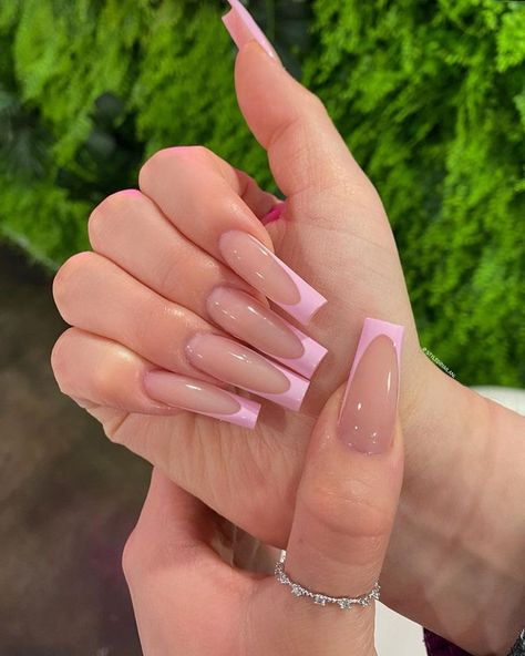 Tapered Square Nails, Nagel Tips, French Tip Acrylic Nails, Glow Nails, Long Square Acrylic Nails, Bling Acrylic Nails, Pink Acrylic Nails, Square Acrylic Nails, Minimalist Nails