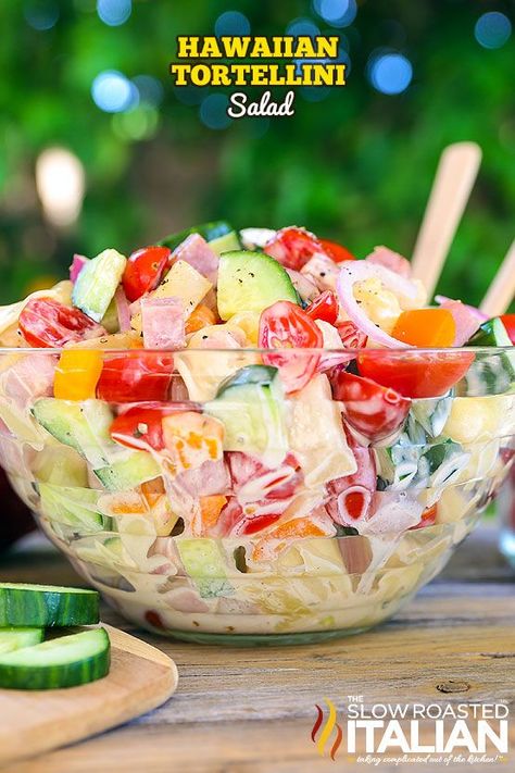 Hawaiian Tortellini Salad | The Slow Roasted Italian | Bloglovin’ Hawaiian Pasta, Hawaiian Pasta Salad, Hawaiian Salad, Salads Ideas, Pasta Salad With Tortellini, Resep Salad, The Slow Roasted Italian, Tortellini Pasta, Best Pasta Salad