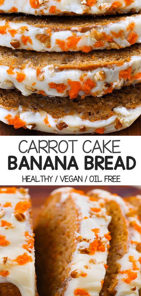 Carrot Cake Banana Bread (a healthy Easter breakfast recipe) Carrot Cake Banana Bread, Carrot Cake Recipe Healthy, Cake Banana Bread, Healthy Frosting, Carrot Banana Cake, Healthy Carrot Cake, Carrot Bread, Chocolate Covered Katie, Homemade Carrot Cake