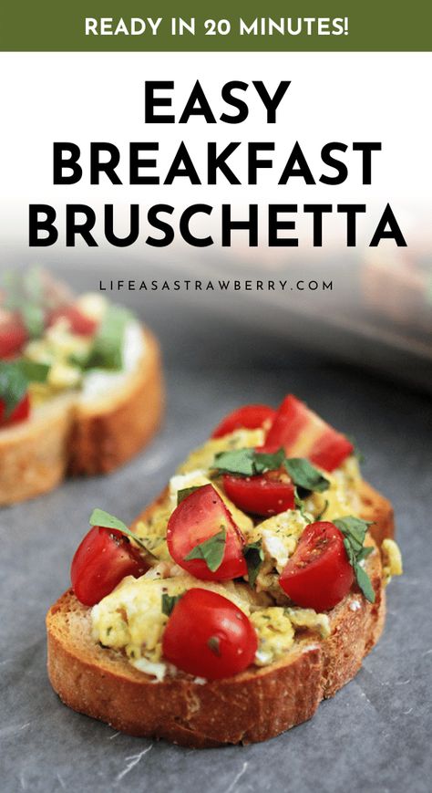 Breakfast Bruschetta - This easy breakfast recipe is a riff on classic eggs on toast: it’s packed with flavor and ready in just 20 minutes! We’re topping a bit of crusty bread with a layer of goat cheese, soft scrambled eggs, and plenty of fresh tomatoes and basil for a quick meal that’s perfect for brunch, lunch, or dinner. Includes a how-to video and plenty of substitution ideas so you can use what you have on hand! Vegetarian. Breakfast Bruschetta, Soft Scrambled Eggs, Eggs On Toast, Whipped Goat Cheese, Easy Breakfast Recipe, Bruschetta Recipe, Meat Free Recipes, Quick Breakfast Recipes, Best Vegetarian Recipes