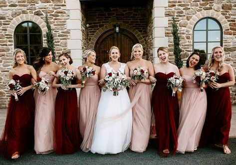 Blush Bridesmaid Dresses Long, Maroon Bridesmaid, Wine Bridesmaid Dresses, Maroon Bridesmaid Dresses, Sweetheart Bridesmaids Dresses, Maroon Wedding, Blush Bridesmaids, Mismatched Bridesmaids, Burgundy Bridesmaid