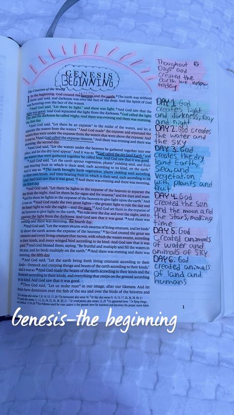 Bible Study Genesis Bible Study Genesis, Genesis Core, Genesis Bible Journaling, Bible Journaling Genesis, Genesis Bible Study, Bible Highlighting, Study Plans, Study Notebook, Bible Study Plans