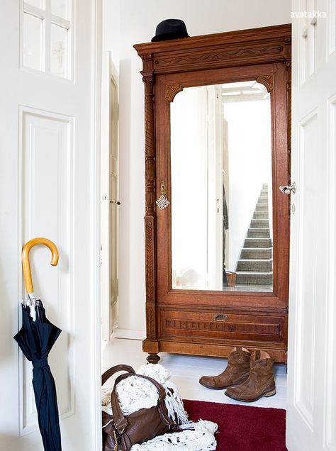 wardrobe Closet Armoire, Hall Wardrobe, Armoire Entree, Mirrored Armoire, Antique Wardrobe, Antique Armoire, Bedroom Armoire, Coat Closet, Wooden Wardrobe