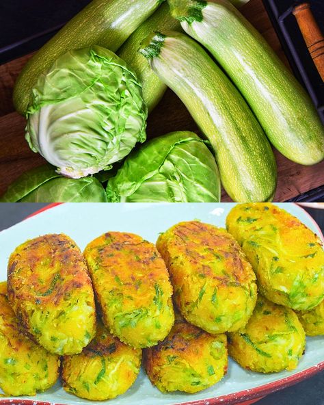 Cabbage And Zucchini, Vegan Croquettes, Zucchini Patties, Small Cabbage, Plant Based Soups, Grandma Cooking, Chicken And Cabbage, Salmon And Asparagus, Zucchini Cake