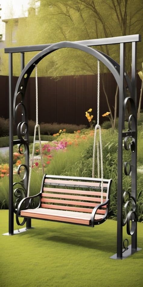 Metal Swings Outdoor, Cottage Style Doors, Rustic Arbor, Metal Arbor, Arbor Bench, Traditional Benches, Metal Garden Benches, Garden Nook, Backyard Swings