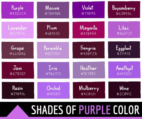 Purple Color Chart, Purple Color Names, Purple Interior Design, Purple Hex, Purple Color Code, Purple Colour Shades, Purple Names, Purple Pages, Intermediate Colors