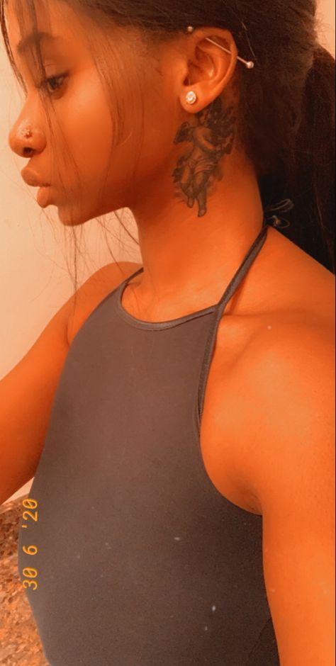 Neck tattoo, angel tattoo, black women Angle Neck Tattoo, Angel Back Of Neck Tattoo, Angel Tattoo Neck Woman, Neck Angel Tattoo, Angel Tattoo Black Women, Guardian Angel Neck Tattoo, Angel Tattoo Neck, Angel Tattoo On Neck, Angel Neck Tattoos Women