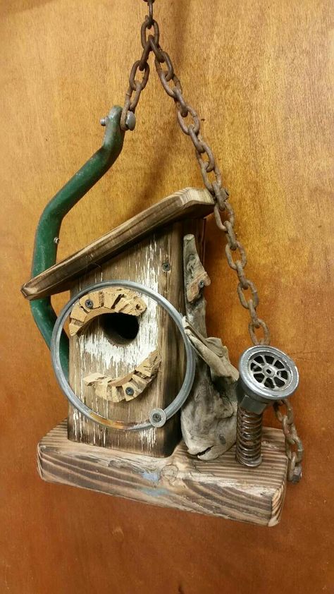 Birdhouse made from recycled materials by Greg Theer. Birds As Pets, Rustic Bird Houses, Rustic Birdhouses, Homemade Bird Houses, Birdhouse Ideas, Bird Houses Ideas Diy, Birdhouses Rustic, Garden Birdhouses, Bird House Feeder