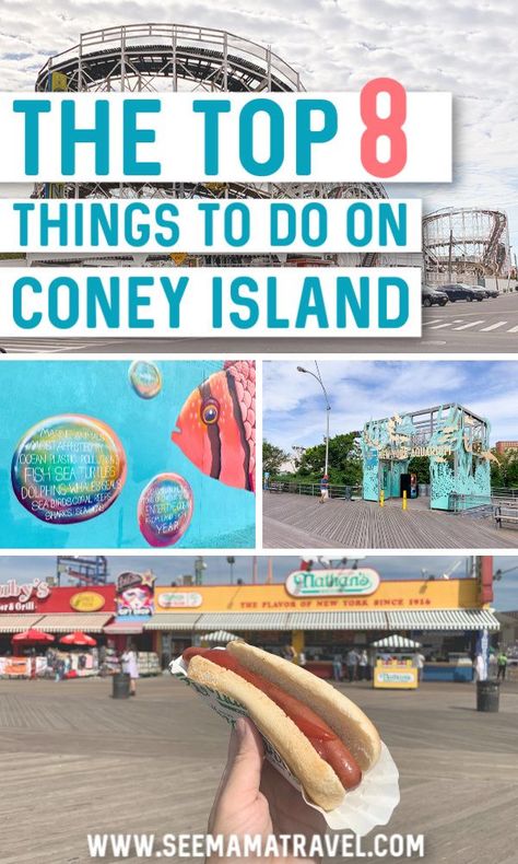 Take a short ride out of New York City and visit Coney Island! From hot dogs to amusement park rides, museums, beaches and boardwalks. Here are the top 8 things to do in Coney Island #coneyisland #brooklyn #nyc #nyctravel #thingstodo Coney Island Nyc, Coney Island Amusement Park, Island Party, Island Crafts, York Travel, Travel Bucket List Usa, New York Travel Guide, Amusement Park Rides, Us Road Trip