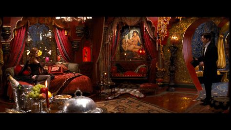 Vampire Goth Room Decor, Red Whimsigoth Bedroom, Red Maximalist Bedroom, Moulin Rouge Room, Dimly Lit Room, Red Whimsigothic, Moulin Rouge Bedroom, Vintage Red Bedroom, Dark Red Room Aesthetic