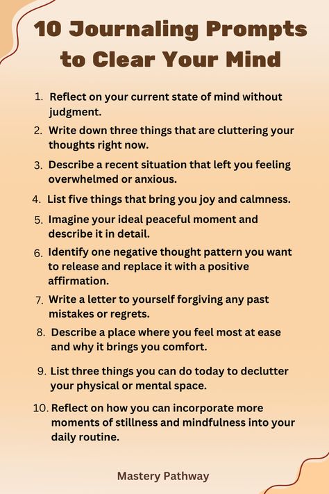 10 Journaling Prompts to Clear Your Mind anxiety and stress Journal Prompts Burnout, Clarity Journal Prompts, Perfectionism Journal Prompts, Cognitive Behavior Therapy Journal Prompts, Journal Prompts To Clear Your Mind, Self Discovery Journal Prompts, Mindfulness Journal Prompts, Prompts Writing, Fresh As A Daisy