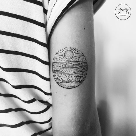 'The Cornish Coast' / by MIKE STOUT / 'CUSTOM MICROSPHERE' Design / Outer bicep tattoo Cornish Tattoo Designs, Cornwall Tattoo Ideas, Cornish Tattoo, Cornwall Tattoo, Outer Bicep Tattoo, Ms Tattoos, Kiwi Tattoo, Outer Bicep Tattoos, Discrete Tattoo