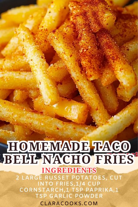 Homemade Taco Bell Nacho Fries Nachos Fries Recipe, Tacobell Nacho Fries, Taco Fries Recipes, Sides For Nachos, Taco Bell Nacho Fries Recipe, Nacho Fries Taco Bell, Taco Bell Fries, Nacho Fries Recipe, Fries Recipe Homemade