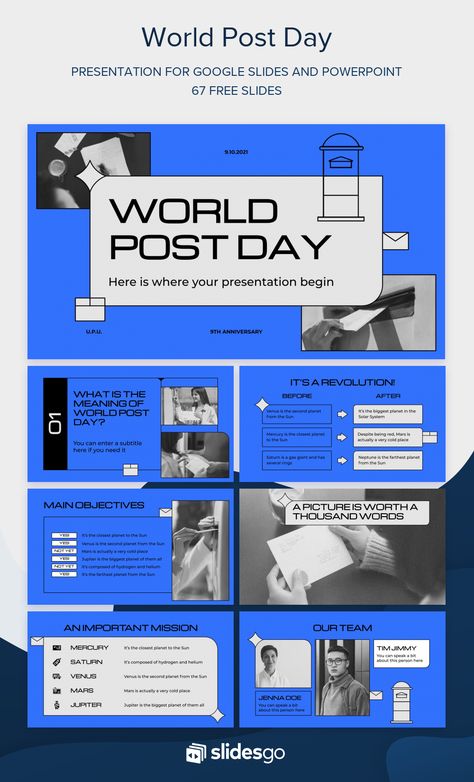 World Post Day Blue Presentation Design, Presentation Slide Design, Cool Presentation, Slideshow Ideas, World Post Day, Slideshow Design, Cv Inspiration, Ppt Template Design, Ppt Slides