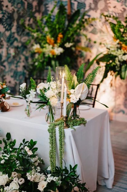 Tropical Sweetheart Table Wedding, Orchid Sweetheart Table, Tropical Head Table, Tropical Sweetheart Table, Bridal Table Flowers, Key Largo Wedding, Main Table Wedding, Tropical Wedding Theme, Sweetheart Table Wedding