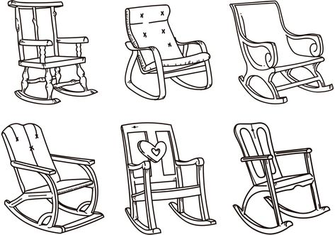 Bamboo Chair Makeover, Yellow Dining Chairs, Rocking Chair Makeover, Dining Chair Makeover, Colored Dining Chairs, Chair Drawing, Dress Sketch, Black And White Chair, Childrens Rocking Chairs