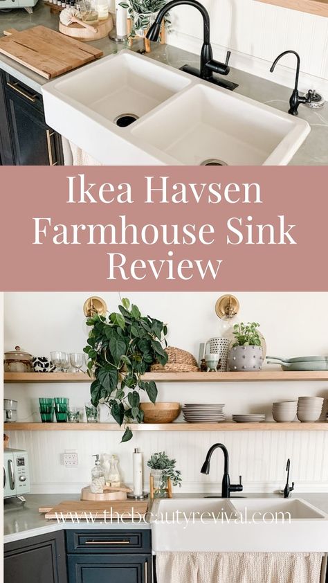 Our families review of the Ikea Havsen Apron Front Double Bowl Farmhouse style sink 2021 #farmhousesinkreview #ikeaapronfrontsink #ikeasinkreview #budgetfarmhousesink #cheapfarmhousesink #modernfarmhoousekitchen #farmhoousekitchen #farmhousekitchensink Apron Style Sink, Ikea Havsen, Ikea Bodbyn Kitchen, Ikea Farmhouse Sink, Double Farmhouse Sink, Ikea Sinks, Ikea Farmhouse, White Farmhouse Sink, Apron Front Kitchen Sink