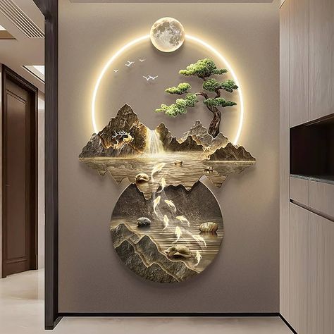 Amazon.com: 3D Metal Wall Sculptures Painting Hanging Wall Art with Led Light, Luxury Wall Art Decor, 3D Peacock Wall Sculptures Painting Hanging Wall Art Bedroom (24*34in（for 35-42in wall）, Mountain & River) : Home & Kitchen Clock, Mural, Wall Decor, Led, Bedroom, Wall Art, Wall, Pins, Home Decor