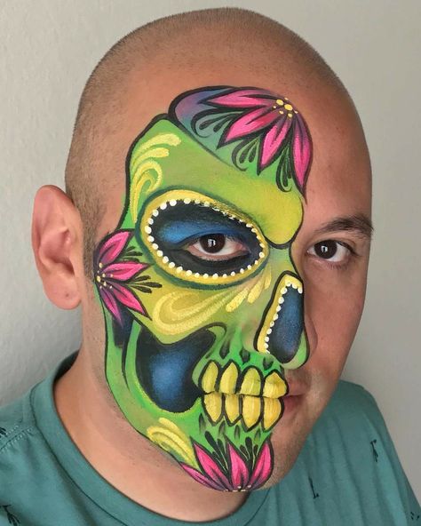 Ronnie mena skull Mens Face Paint, Kids Face Painting, Monster Face Painting, Diwali Painting, Pregnant Belly Painting, Sugar Skull Makeup, Halloween Makeup Scary, Scary Makeup, Face Painting Halloween