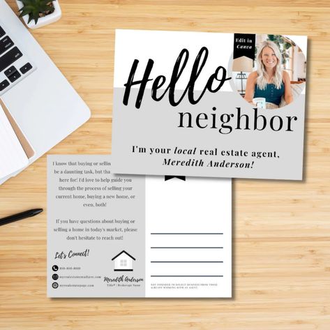 Hello Neighbor Farming Postcard Real Estate Mailers Real - Etsy Real Estate Marketing Postcards, Marketing Postcard, Real Estate Postcards, Real Estate Agent Marketing, Hello Neighbor, Postcard Template, Buying A New Home, Real Estate Flyers, Promote Your Business