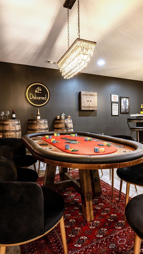 Where Luxury Meets Leisure! Our elegant poker room and basement bar bring a touch of sophistication to your home. It's the perfect blend of excitement and refinement, where unforgettable moments unfold. 🎲 Design @hawkinsandgraydesign Photo @lyndseymariephotography @breannagriswoldsdesigns @klaserandco @christinahalldesigns @hawkinsandgray_organizing #hawkinsandgraydesign #idcoathome #spotlightonmyhome Garage Poker Room, Poker Table Basement, Basement Poker Room Ideas, Basement Poker Room, Poker Room Ideas Interior Design, Western Game Room, Adult Game Room Ideas, Poker Room Ideas, Poker Decor