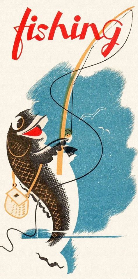 Fishing Poster, Roger Wilkerson, Fishing Party, Fishing Pictures, Fish Illustration, Catching Fish, Vintage Camping, Fishing Pole, Gone Fishing