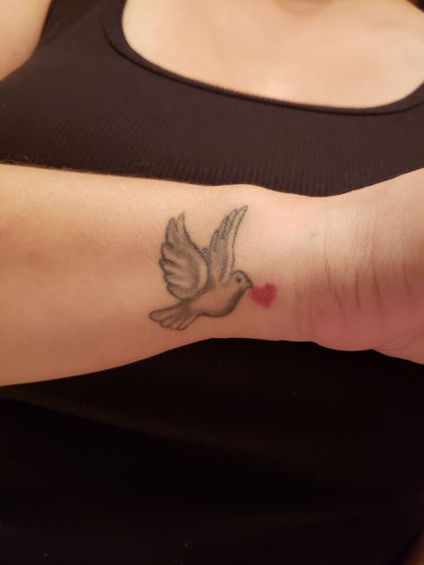 Dove And Heart Tattoo, Two Dove Tattoo, Heavenly Tattoos, Rememberance Tattoo, Doves Tattoo, White Dove Tattoos, Small Dove Tattoos, Mouth Tattoo, Dove Tattoo Design