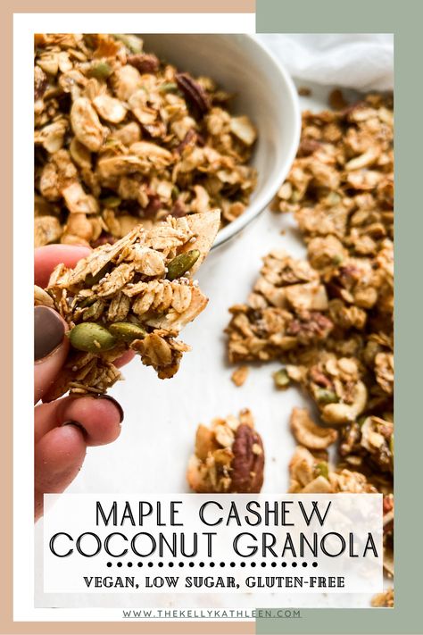 Cashew Granola Recipe, Cashew Granola, Cashew Butter Granola, Gf Df Granola, Coconut Maple Granola With Mixed Nuts And Dried Fruit, Maple Almond Granola, Chia Bowl, Coconut Cashew Granola, Low Sugar Granola