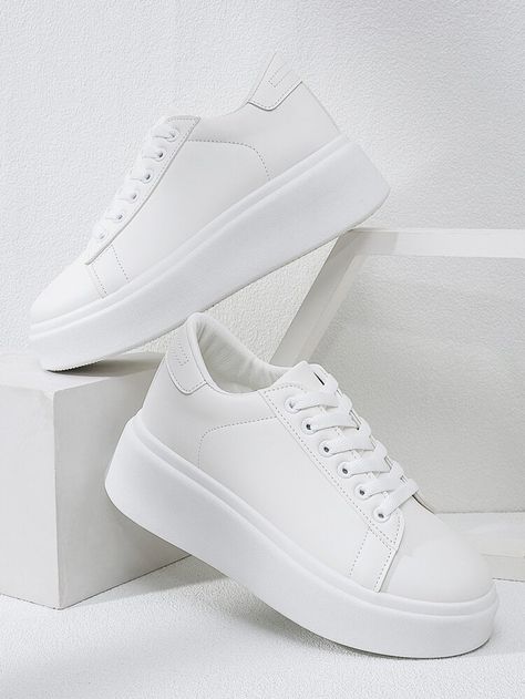 Plain White Shoes, Trending Shoes For Men, Plain White Sneakers, Fluffy Shoes, Shein Shoes, White Nike Shoes, Preppy Shoes, Footwear For Women, Women Casual Shoes