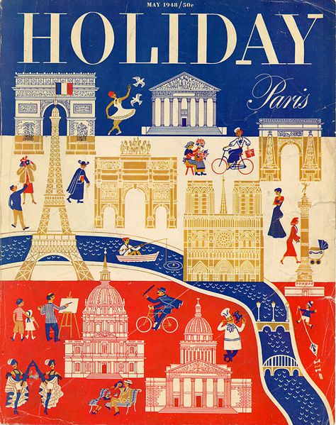 #FrenchFriday: Vintage magazine cover: Holiday: Paris (May 1948). Via midcenturymoderndesign Holiday Magazine Covers, Paris Holiday, Holiday Magazine, Paris Illustration, Mid Century Illustration, Travel Illustration, Illustrated Map, Holiday Illustrations, Oui Oui