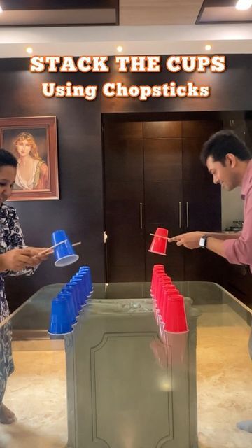 Game Coordinators | Kolkata on Instagram: "Chopstick mastery isn’t just for sushi! 🥢🍣 Stack those cups like a pro or go home. 🔥   #games #funtimes   [Stack the cups challenges,Fun party games, cup balance games, games with chopsticks, games, challenges]  Are you up for the challenge?" Stacking Cups Game, Games With Chopsticks, Chopstick Games, Tik Tok Games With Friends, Adults Games Party, Cup Stacking Challenge For Kids, Solo Cup Games For Kids, Office Olympic Games Ideas, Amazing Race Challenges For Adults