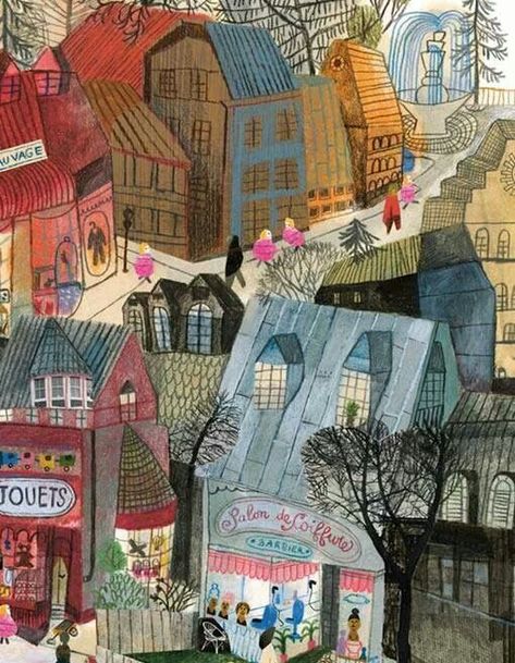 Adorable French city scene....Beatrice Alemagna: Beatrice Alemagna, 동화 삽화, Picture Books Illustration, Childrens Books Illustrations, House Illustration, City Illustration, 수채화 그림, Arte Popular, Art And Illustration