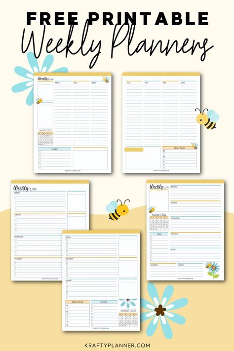 A weekly planning page is a worksheet or planner page that lists all of the tasks you need to complete throughout any given week. Today I have a fun Bee-Themed Weekly Planning Page just for you.   

#Printable #freeprintable #calendar #freecalendar #August #2022 #August2022 #planner #weeklyplanner #plannerprintable Mommy Planner, Free Weekly Planner Templates, Free Planner Pages, Free Planner Templates, Happy Planner Printables, Daily Planner Printables Free, Weekly Planner Free Printable, Weekly Planner Free, Student Planner Printable