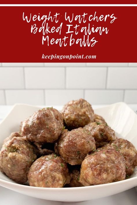 Baked Italian Meatballs – Keeping On Point Weight Watchers Meatballs, Weight Watchers Meatball Recipe, Easy Turkey Meatballs, Low Fat Dinner Recipes, Baked Italian Meatballs, Weight Watchers Food Points, Keeping On Point, Baked Meatballs, Turkey Meatballs Baked