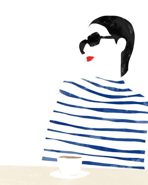 French Café at ArtfullyWalls, #portrait #people #woman #stripes #navy #white #nautical #french #cafe #coffee Wall Art Cafe, Graphic Fashion, Art Cafe, French Paintings, Artfully Walls, Artist Wall, Cafe Style, Minimalist Wall Decor, Parisian Fashion