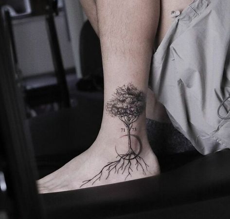 Roots Ankle Tattoo, Tree Of Life Tattoo Ankle, Rooted Tree Tattoo, Ankle Tree Tattoo, Mens Ankle Tattoos, Foot And Ankle Tattoo, Tree With Roots Tattoo, Tattoo Roots, Root Tattoo