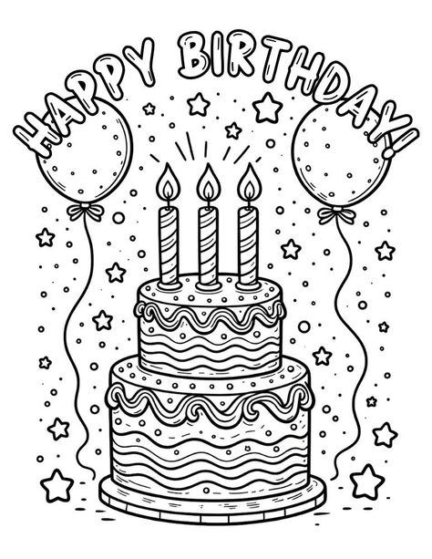 Free Printable Birthday Cake Coloring Pages Birthday Colouring Pages, Birthday Cake Coloring Page, Cake Coloring Pages, Coloring Party, Cake Coloring, Cupcake Coloring Pages, Happy Birthday Coloring Pages, Christmas Mandala, Cake Drawing