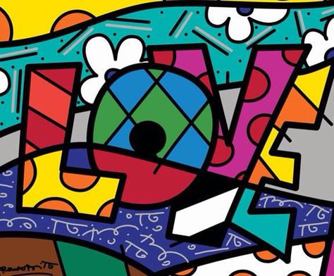 Amor! Romero Britto Art, Britto Art, Large Oil Painting, Valentines Art, Hd Print, Art Pop, Contemporary Modern Art, Love Home, Wall Art Pictures